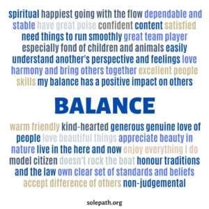 Infographic with words associated with the Spiritual Balance SolePath